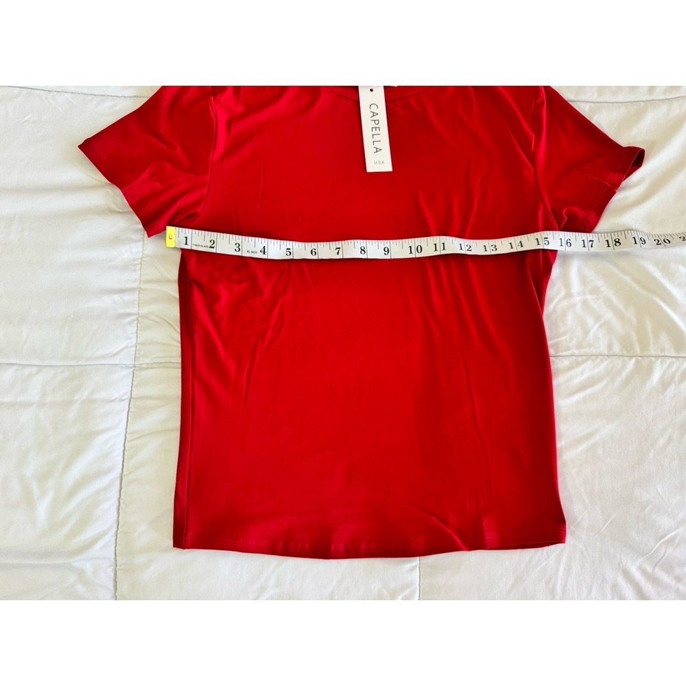 New Capella Short Sleeve Top Size Large Solid Red Minimalist Stretch Soft - Picture 3 of 6